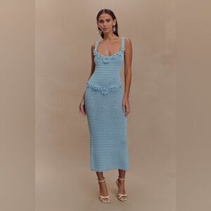 Meshki Blue Crochet Midi Dress